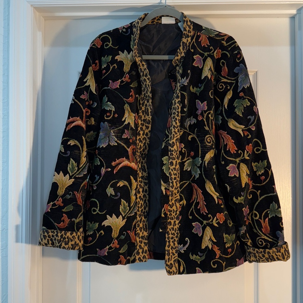 White Stag Black Floral/Leopard Tapestry Blazer Sz L Vintage 1980’s Women’s Rare - Picture 6 of 6